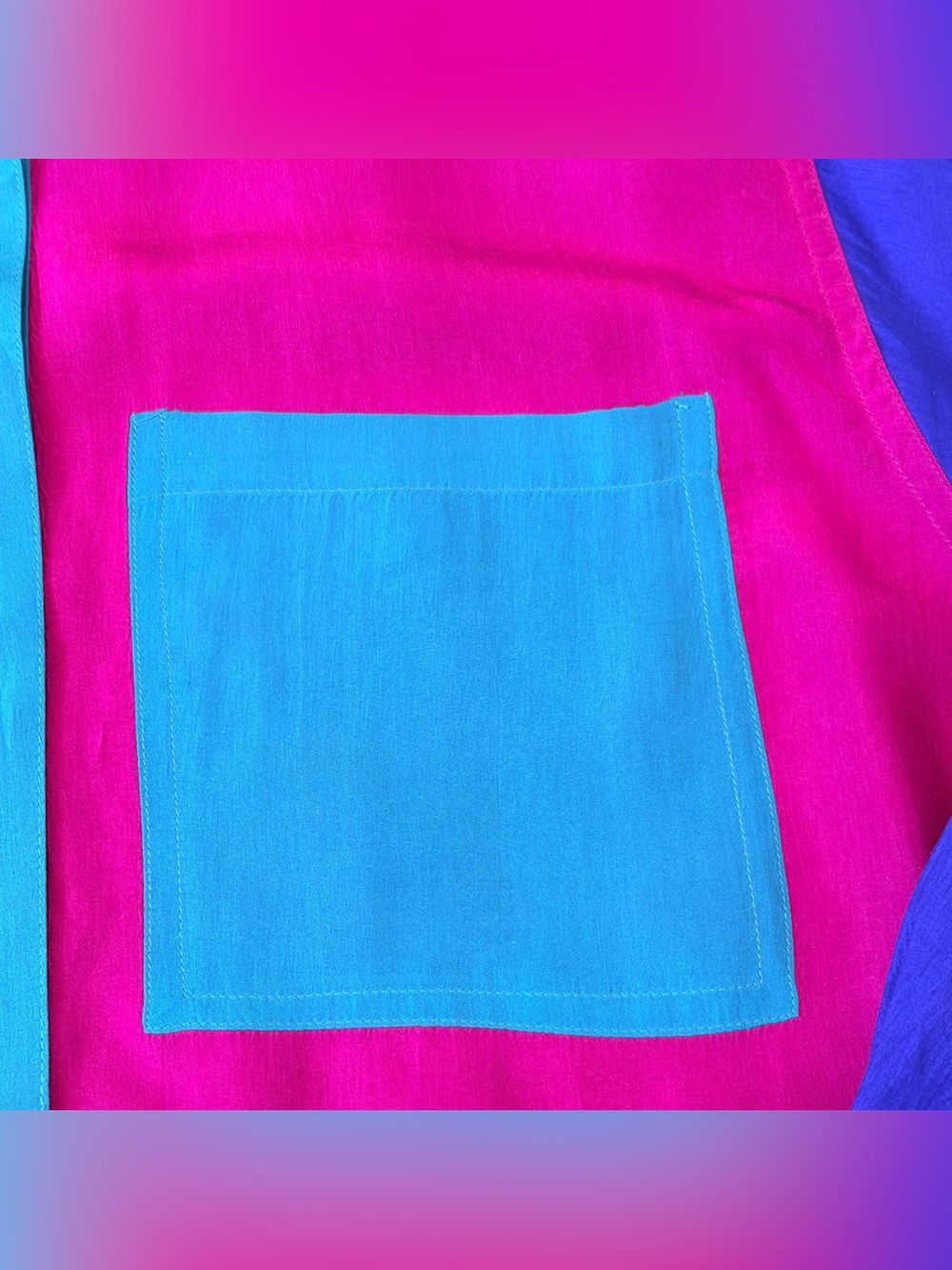 Vintage Silk Petite Sophisticate Color Block Blouse Medium Pink Teal Purple Y2K - Picture 6 of 13